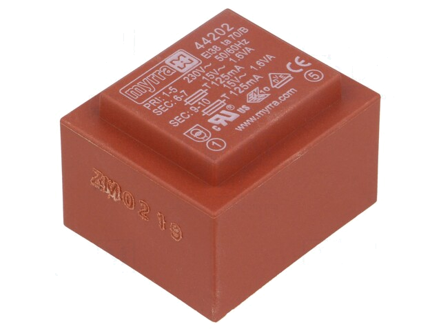Transformator: ingegoten; 3,2VA; 230VAC; 15V; 15V; 107mA; 107mA; PCB Transformator: ingegoten; 3,2VA; 230VAC; 15V; 15V; 107mA; 107mA; PCB